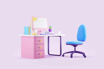 Poster - Home workspace with pc desktop, workplace and mockup display