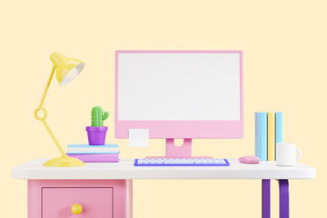 Poster - Workspace with pc desktop, work desk and mockup display