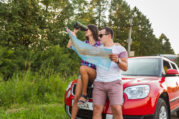 Wall Mural - Summer holidays and active recreation. Positive emotions from the adventure together with a good group of friends traveling by car