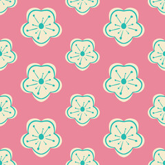 Wall Mural - Retro flowers 70s style vector seamless pattern design