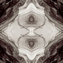 Seamless Acrylic. Sepia Kaleidoscope People. Sepia Stain Window. Gray Kaleidoscope Background. Stained Glass Painting. Brown Bohemian Design Pattern.