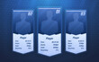 © fallenknight - Top 3 players score screen. Game ranking holographic pedestal. Winners virtual board with statistics. Best players of all time. Hall of fame. Eps10 vector