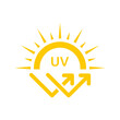 Ultraviolet Rays Silhouette Yellow Icon. Sunblock Protection Defense Skin Care Icon. SPF Sun Ray Resistant Sunblock. Sun UV Arrow Protect Radiation Glyph Pictogram. Isolated Vector Illustration