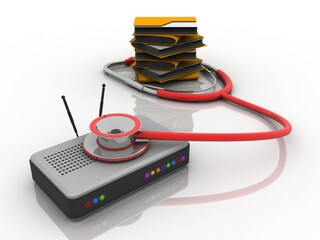 Poster - 3d rendering Transmitter wi-fi modem with folder
