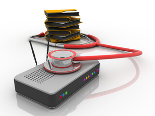 Poster - 3d rendering Transmitter wi-fi modem with folder
