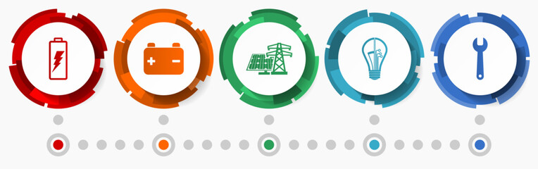 Aufkleber - Power and energy concept vector icon set, electricity flat design web buttons, infographic template
