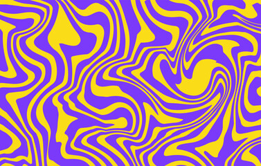 Wall Mural - Abstract  horizontal groovy background with colorful distorted waves. Trendy vector illustration in style retro 60s, 70s. Blue and yellow colors