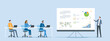 © APN Design - flat vector business team meeting and training collaboration with Business man  presentation infographic data on projector screen dashboard concept
