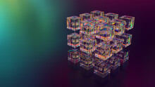 3d Illustration Of A Structure Made Of Glass Cubes.