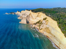 Aerial View Of Cape Drastis Point With White Cliffs In Corfu Greece