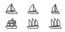 Sailing Ship Line Icon Set. Sail Vessel Symbols. Isolated Vector Images