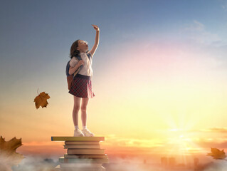 Wall Mural - child on the tower of books