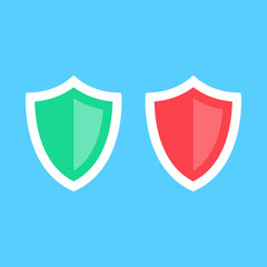 Leinwandbilder - Shield icons. Green shield icon and red shield. Security, protection concepts. Vector icons set