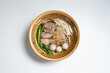 Beef noodles on a white background
Consists of meatballs, morning glory, bean sprouts