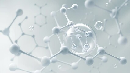 Wall Mural - molecule inside bubble, cosmetic essence, liquid drop on a science background, 3d animation.