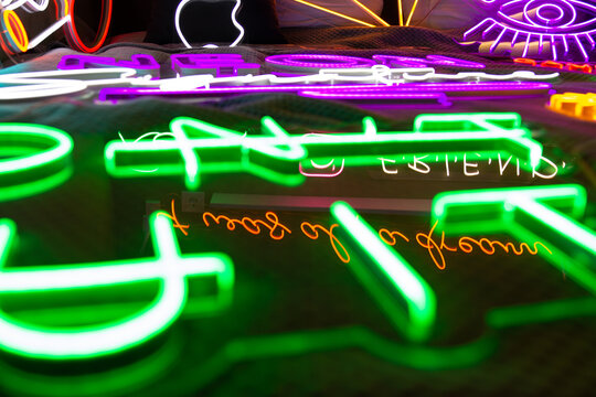 Abstract photo of lots led neon signs 