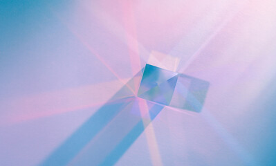 Wall Mural - Glass cube with color spectrum rays. Abstract background with reflection and refraction of light. Shadow and rays of natural light effects..