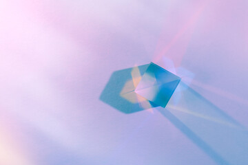 Wall Mural - Glass cube with color spectrum rays. Abstract background with reflection and refraction of light. Shadow and rays of natural light effects..
