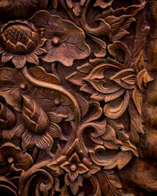 Details Of A Fine Carving Art On Wooden Door