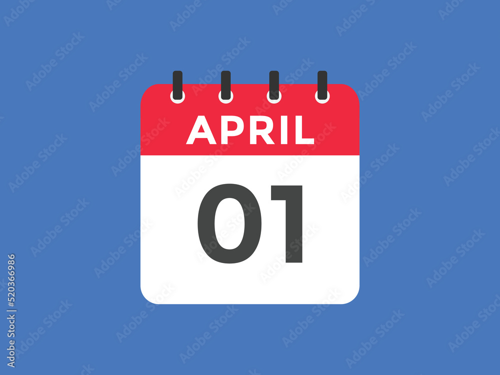 Image vectorielle Stock April 1 calendar reminder. 1st April daily calendar icon template. Vector illustration | Adobe Stock