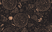 Pizza Seamless Pattern. Vector Background.