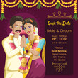 © shunmugam - Indian Tamil wedding invitation bride & groom in welcome pose