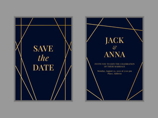 Poster - Wedding card with gold border geometric frames. Fashion luxury modern minimal design. Golden marble template. Marriage invitation. Bridal banners collection. Vector background pattern