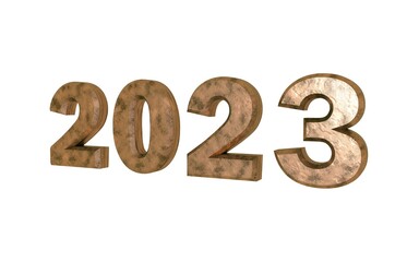 Poster - Brown metallic 3d number 2023 on a white background. New Year Christmas.