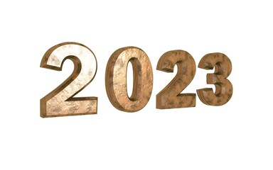 Poster - Brown metallic 3d number 2023 on a white background. New Year Christmas.