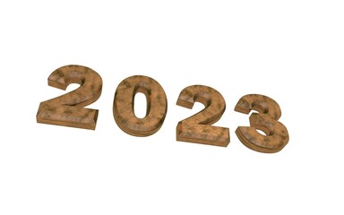 Poster - Brown metallic 3d number 2023 on a white background. New Year Christmas.