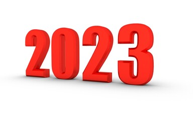 Poster - Red 3d number 2023 on a white background. New Year Christmas.