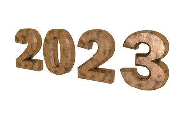 Poster - Brown metallic 3d number 2023 on a white background. New Year Christmas.