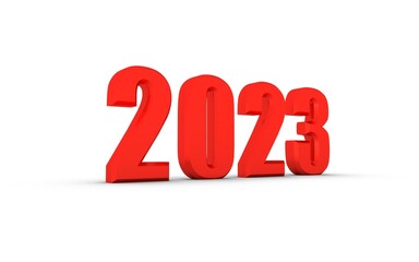 Poster - Red 3d number 2023 on a white background. New Year Christmas.