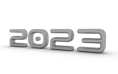 Poster - Gray metallic 3d number 2023 on a white background. New Year Christmas.