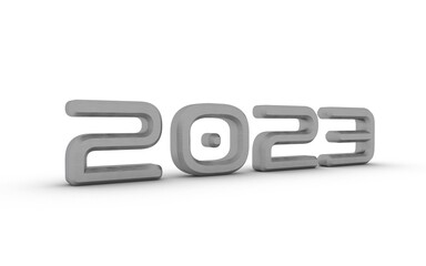 Poster - Gray metallic 3d number 2023 on a white background. New Year Christmas.