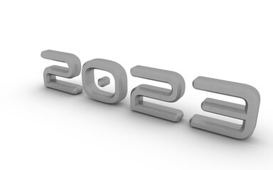 Poster - Gray metallic 3d number 2023 on a white background. New Year Christmas.