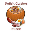 Zurek. Traditional polish soup, made of rye flour with smoked sausage and eggs served in bread bowl.