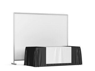 Wall Mural - Blank tradeshow tablecloth with runner and backdrop banner mockup