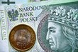 polski banknot,100 PLN, indyjska moneta , Polish banknote, 100 PLN, Indian coin