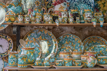 Ceramic souvenir shop in Caltagirone in Sicily.