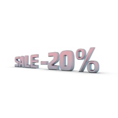 Poster - 3d inscription sale -20% on a white background.