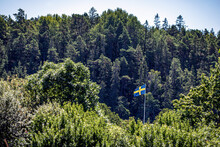 Swedish Flag In Landscape With Sky, Nacka.sverige.sweden.sverige

