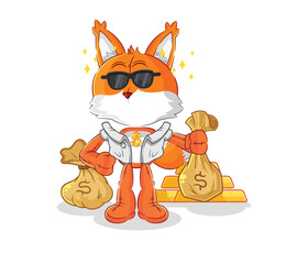 Sticker - fox rich character. cartoon mascot vector