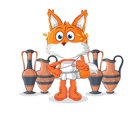 Sticker - fox with greek clothing. cartoon mascot vector