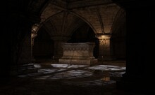 Tomb Inside A Candlelit Crypt