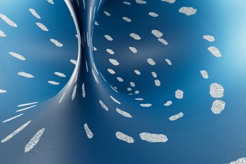 Poster - abstract background. illuminated tunnels of patterns of white drops on a blue background. 3d illustration. 3d render 