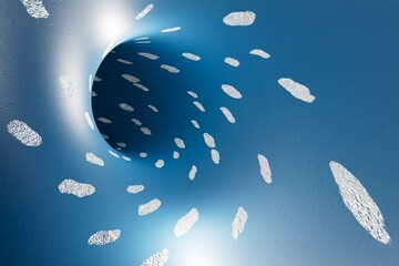 Poster - abstract background. illuminated tunnel of patterns of white drops on a blue background. 3d illustration. 3d render 