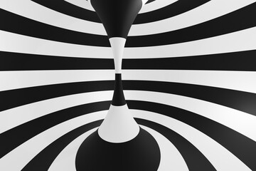 Poster - abstract background. a tunnel of patterns of black and white stripes running in a circle. 3d illustration. 3d render