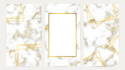 Wall Mural - Golden geometric frames on marble texture