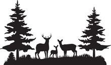 Vector Forest And Deer Family